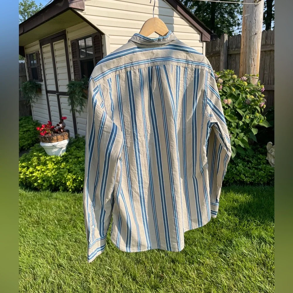J.Crew Men’s Classic Long Sleeve‎ Striped Button Down Shirt LARGE Tan Cotton
